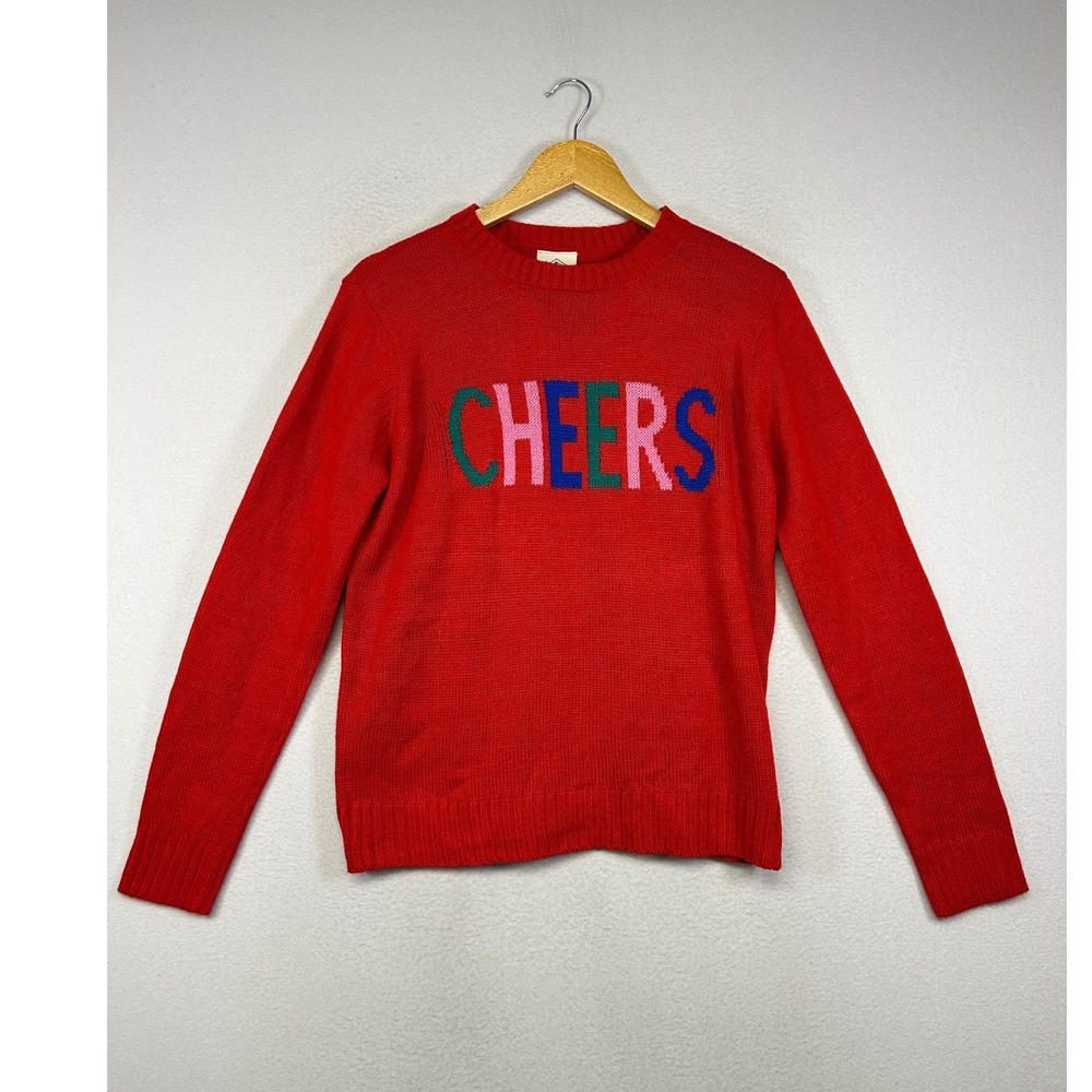 Holiday Festive‎ St. Johns Bay Womens M Red Cheers Graphic Knit Crewneck Sweater
